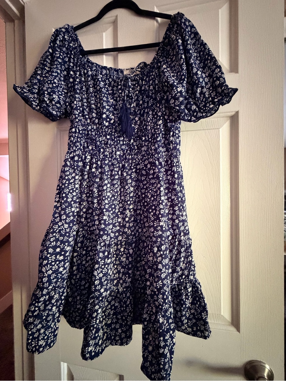 Blush Navy Blue Floral Smocked Midi Dress